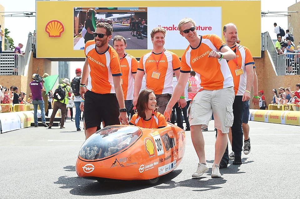 The emiro, race #309, a battery electric Prototype vehicle competing for team econia from Austria at the Flag Off during day one of Shell Make the Future Live, Wednesday, May 24, 2017 in London. (Mark Pain/Shell)