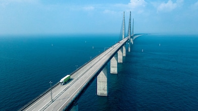 Semi truck crossing oresund bridge