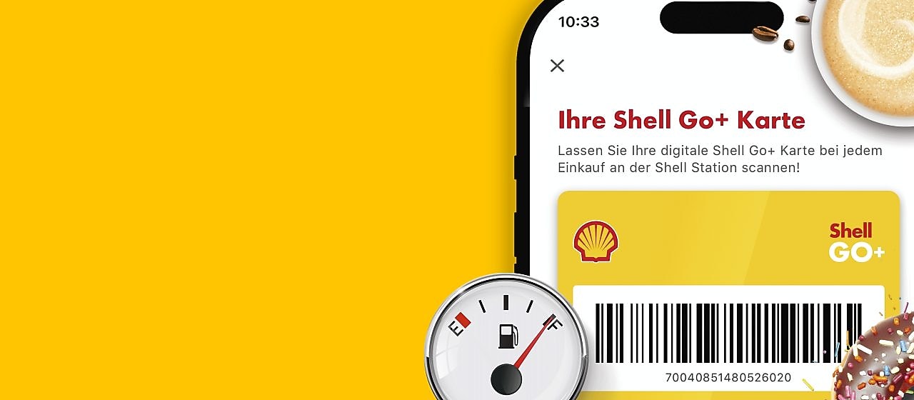 Shell Go+ Karte auf Smartphone auf gelben Hintergrund