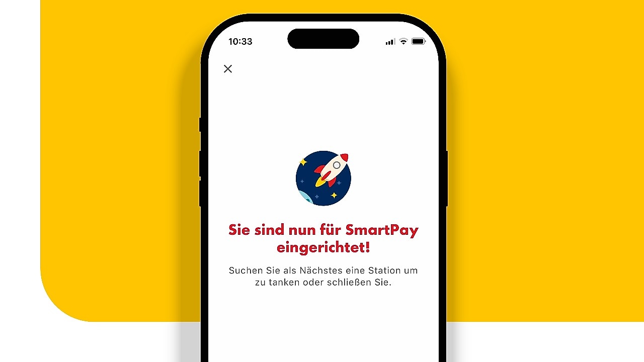 Smartphone mit geöffneter Shell App zeigt, dass SmartPay eingereichtet ist.