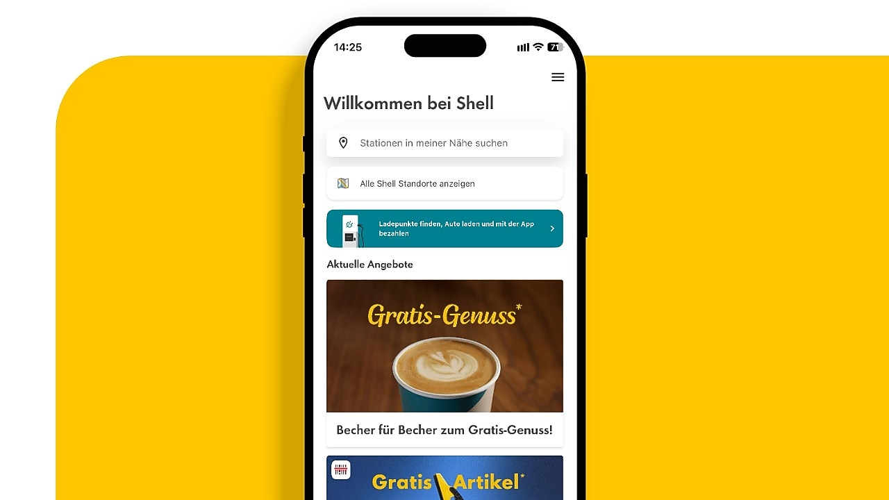 Handy mit geöffneter Shell App zeigt die neue Ladefunktion der Shell App